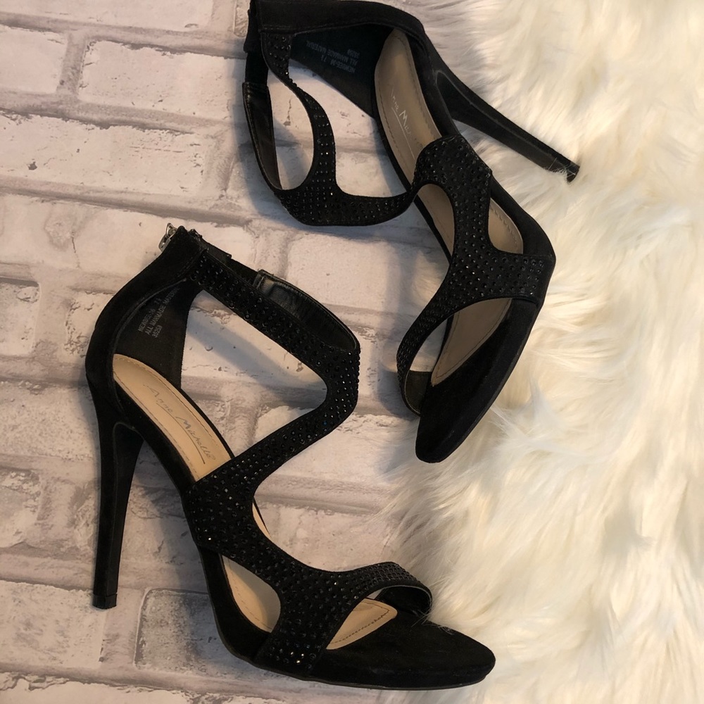 anne michelle black sparkly heels 7.5